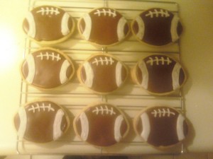 Football Cookies with Dark Chocolate royal icing!
